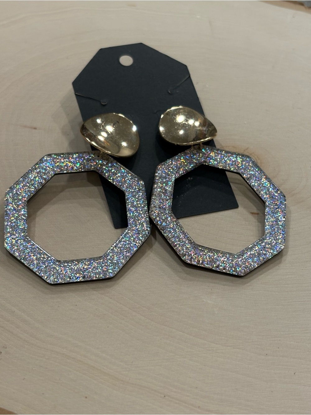 Silver Glitter acrylic with gold circle post dangle earrings Unbranded New